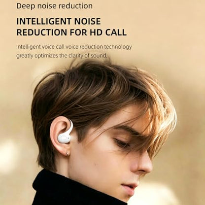 Wireless Headset Business Headphones,Waterproof Hanging Single Ear Earbuds,Mono Wireless Headset Noise Cancelling Sports Wireless Earpiece with Mic for Smart Phones (White) - color: White
