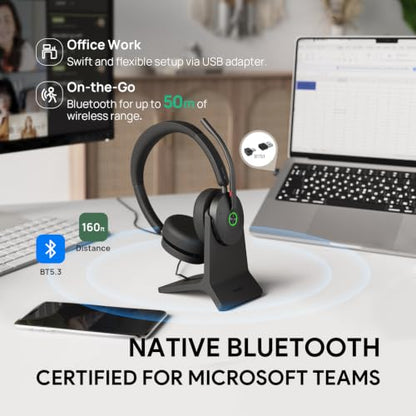 Yealink BH74 with Stand ANC Wireless Headset with Microphone for PC, Bluetooth Headset Noise Cancelling with 6 AI Mic, 32H Talk Time&Mute Button, Microsoft Teams Premium Open Office Certified for Work - color: Black (Teams), style: BH74 + stand