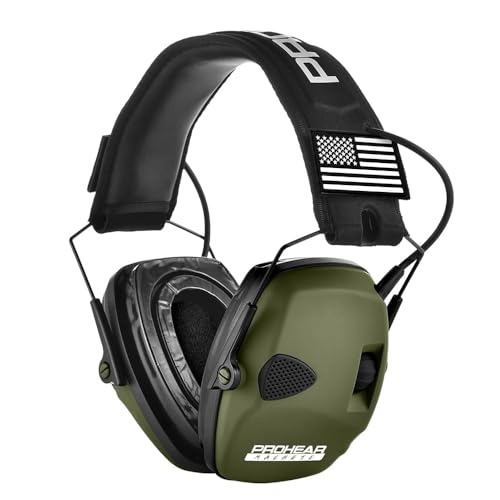 PROHEAR Electronic Ear Protection with Gel Pads for Shooting with 4X Sound Amplification, Gun Range Hearing Protection Muffs, NRR 23dB Noise Reduction Headphones for Hunting, Green - style: Electronic-gel Ear Pads-green