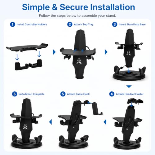 VR Charging Dock for Meta Quest 3, Quest 3S, Quest 2, VR Accessories | VR Headset Stand, Type-C Charger, Stable Anti-Slip Base, Space Saving Design