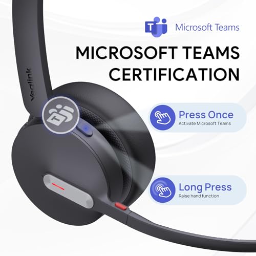 Yealink BH70 Dual Wireless Headset with Charging Stand, Teams Certified Bluetooth Headphone with Mic for Work, up to 35h Talk Time, 147g All-Day Comfort Perfect for Open Office Hybrid Work