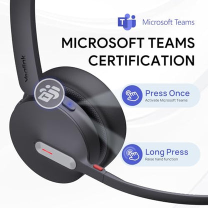 Yealink BH70 Dual Wireless Headset with Charging Stand, Teams Certified Bluetooth Headphone with Mic for Work, up to 35h Talk Time, 147g All-Day Comfort Perfect for Open Office Hybrid Work