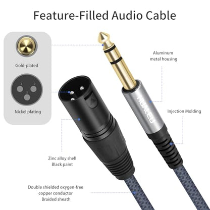 2 Pack 1/4 TRS to 3Pin XLR Male Auido Cable,6.35mm TRS to XLR Male Braid Quarter inch Balanced Cable for Mixer Power Amplifier-1Feet - color: 1/4 TRS To XLR M, size: 1Feet(2Pack)
