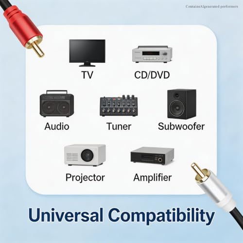 2-Pack 1FT Short 2RCA to 2RCA Stereo Audio Cable | DuMale to Male Interconnect for Home Theater, Speakers Receivers