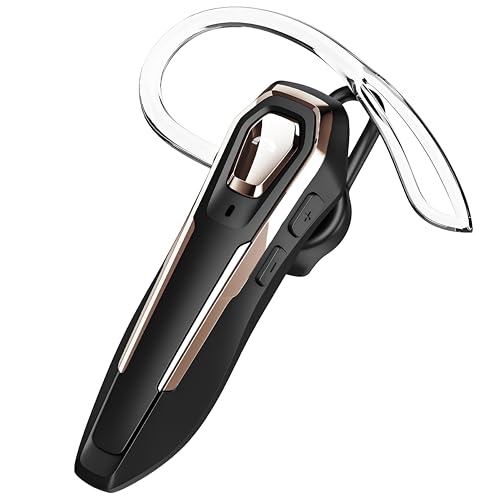 Single Ear Bluetooth Headset V5.4 36Hrs Talk Time, Bluetooth Earpiece | Noise Canceling Microphone, Hands-Free Wireless Headset for Driving/Office/Business, Crystal Clear Calls, Lightweight (Gold)