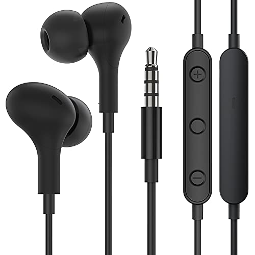 Noise Isolating Wired Earbuds Headphones Earphones w/Microphone Compatible with Samsung Galaxy A16 A15 A14 A06 A05 A03S A25 A26 S10 S9 Plus S10e, Moto G 5G G Play, 3.5mm Cell Phone Computer -Black