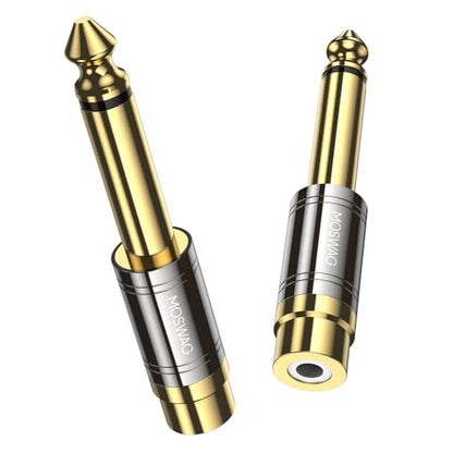 MOSWAG RCA to 1/4 Adapter,6.35mm Mono TS Male to Female Audio Plug | 24K gold-plated brass core for Hi-Fi lossless sound. Ideal for microphone,guitar,amp,home theater，Durable,plug-and-play,2pack - size: 2 Pack
