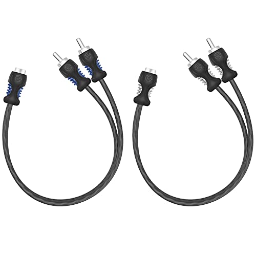 RECOIL R1F2M OFC 1 Female to 2 Male RCA Y Adapter Car Audio 1ft Splitter | Oxygen Free Copper Twisted Pair with Noise Reduction Connectors 2 Pack