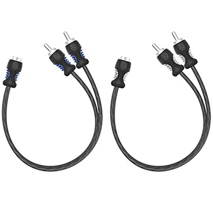 RECOIL R1F2M OFC 1 Female to 2 Male RCA Y Adapter Car Audio 1ft Splitter | Oxygen Free Copper Twisted Pair with Noise Reduction Connectors 2 Pack