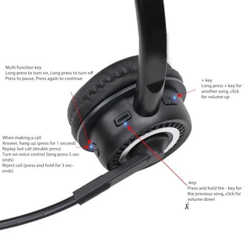 Jectse Bluetooth Headset with Microphone, Single Ear Trucker Bluetooth Headset Noise Reduction On Ear Headphones for Trucker Home Office