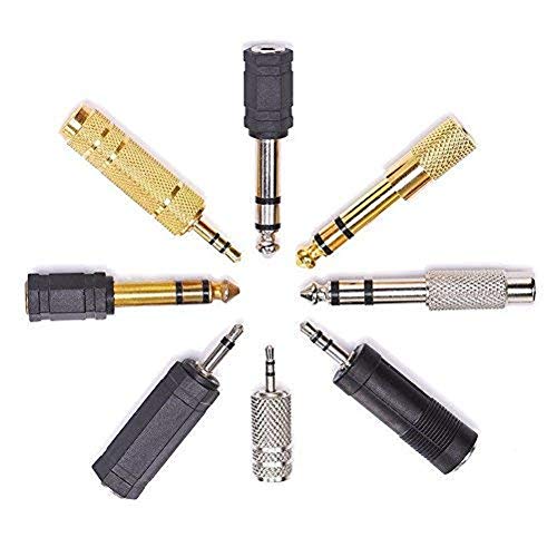 Nightwolf 8 Pieces Audio Adapter Set - Gold Stereo 6.35mm 1/4inch to 3.5mm 1/8inch and 3.5mm to 2.5mm Mic Plug Connector