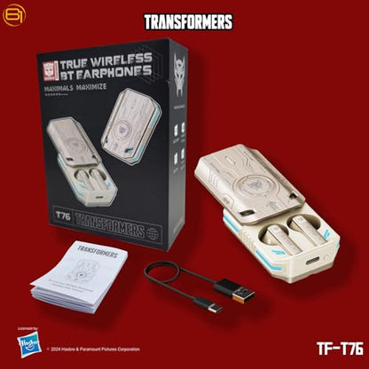 Transformers Earbuds T76, Bluetooth 6.0 Wireless Gaming Earbuds with Mic, Low Latency in Ear Earbuds, 13mm Drivers, HD Calling, 40H Playtime, Zinc Alloy Case (Airazor Beige) - color: Airazor Beige