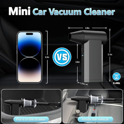 Compressed Air Duster and Vacuum, 2 in 1 4-Gear Dust Blower, Mini | 210,000RPM, Electric, Cordless, Pc, Keyboard, Car, Home, Fast Charging, Replaces Canned Air, 2 Nozzles and Brushes, Black