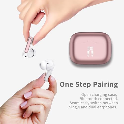 Wireless Earbuds, Bluetooth 5.4 Headphones in Ear with 4 ENC Noise Cancelling Mic, New Wireless Earphones HiFi Stereo Deep Bass 40H Playtime, In-Ear Bluetooth Earbuds LED Display IP7, USB-C, Rose Gold - color: Pink