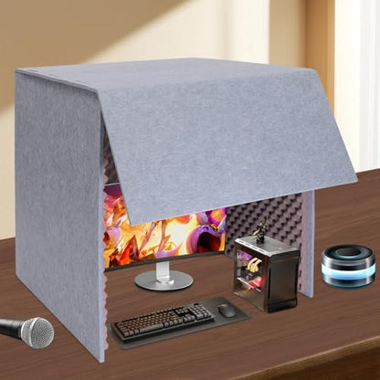 Desktop Soundproof Cover, 80x80cm Portable Vocal Isolation Booth with Acoustic Foam, Microphone Isolation Booth Cube, Noise Reducing Shield for Microphone, Streaming, and Office Privacy (Purple) - color: Purple