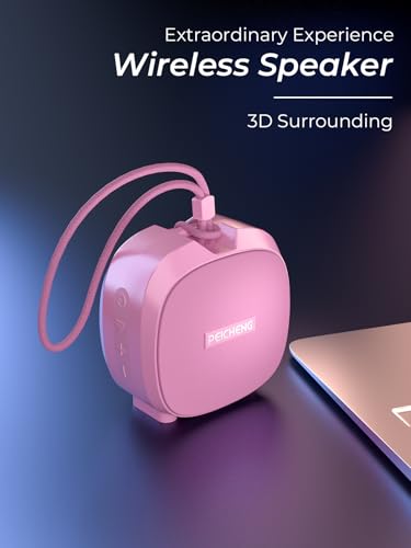 PEICHENG Speaker, Small Portable Bluetooth Wireless IPX5 Waterproof Shower Speaker,Loud Stereo Sound Deep Bass,TWS Paire, RGB Lights,Long Playtime for Outdoor Party, Great Gift,1PC(Pink) - color: Pink
