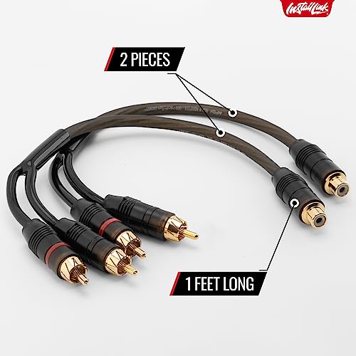 Install Link RCA Y Adapter Cable, 1-Female to 2-Male Splitter, 2-Pack (OFC) | Pure OFC Copper, 1ft, Feeds One Stereo Signal to Two Components, for Subwoofer, Home Theater, Car Audio Amplifier, Studio - color: Frosted Black, size: 1-Female to 2-Male