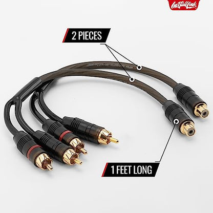 Install Link RCA Y Adapter Cable, 1-Female to 2-Male Splitter, 2-Pack (OFC) | Pure OFC Copper, 1ft, Feeds One Stereo Signal to Two Components, for Subwoofer, Home Theater, Car Audio Amplifier, Studio - color: Frosted Black, size: 1-Female to 2-Male