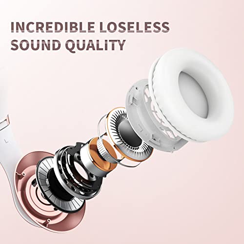Uliptz Bluetooth Headphones Over Ear, Wireless HiFi Stereo Foldable Headset | 65H Playtime, Bluetooth 6.0, 6 EQ Modes, Built-in Mic, Deep Bass Stereo, Lightweight Design for Home, Office, Travel & PC - color: Rose Gold