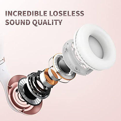 Uliptz Bluetooth Headphones Over Ear, Wireless HiFi Stereo Foldable Headset | 65H Playtime, Bluetooth 6.0, 6 EQ Modes, Built-in Mic, Deep Bass Stereo, Lightweight Design for Home, Office, Travel & PC - color: Rose Gold