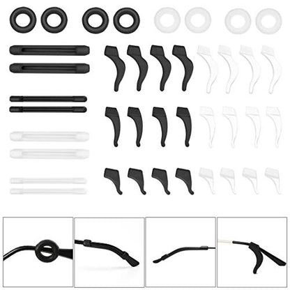 20 Pairs Eyeglasses Ear Hooks Retainers, Silicone Eyeglasses Anti-Slip Holder Stoppers Temple Tips Sleeve Retainer Eyewear Retainers Spectacle Stay For Eyeglasses, Sunglasses, Reading Glasses - color: Black+white