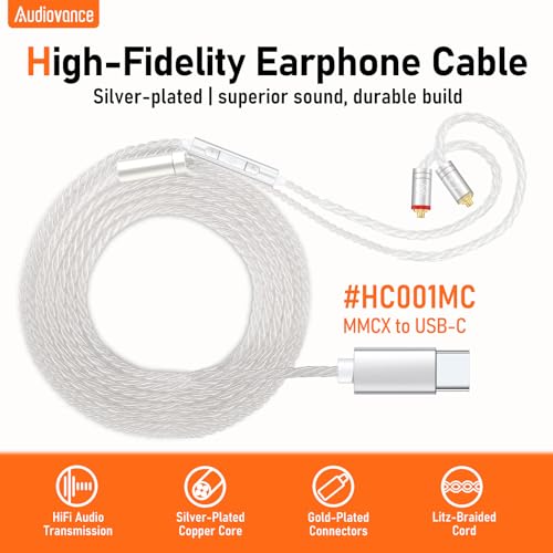 Premium HiFi USB-C IEM Cable with Mic - Silver-Plated MMCX Cord for Lossless Sound, USBC in-Ear Monitor Cables with 96kHz/24bit DAC for Vibes 201/202, Shure SE215/315/425/535/846, Silver(HC001MC)