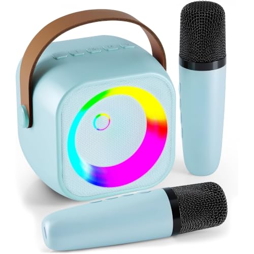 Karaoke Machine, Portable Bluetooth Speaker with 2 Wireless Microphones for Kids, Karaoke Toys Gifts Toys for Girls Boys Family Home Party (Blue) - color: Blue