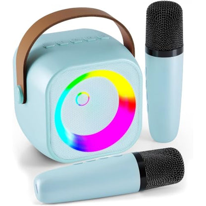 Karaoke Machine, Portable Bluetooth Speaker with 2 Wireless Microphones for Kids, Karaoke Toys Gifts Toys for Girls Boys Family Home Party (Blue) - color: Blue