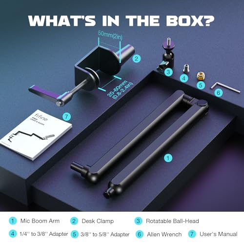 FIFINE BM88 Low Profile Microphone Boom Arm Stand for Gaming Streaming | Adjustable Stick Stand, Desk Mount Clamp, Cable Management, Screw Adapter, for Podcast Streaming Gaming - color: Black