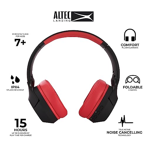 Altec Lansing - Kids Bluetooth Headphones, Wireless Over Ear - color: Blackout Classic Red