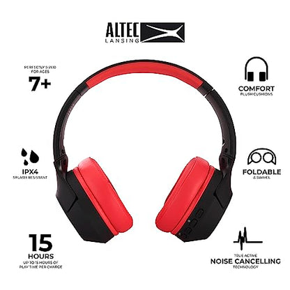 Altec Lansing - Kids Bluetooth Headphones, Wireless Over Ear - color: Blackout Classic Red