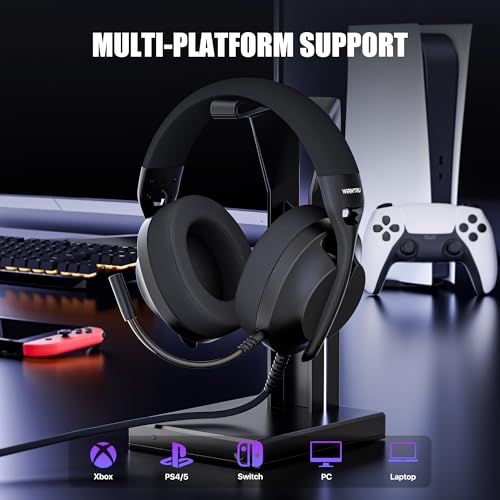 WIRWTRU Wired Gaming Headset for PS5, Xbox, Xbox Series X|S, PC, PS4 | 198g Lightweight Design, Noise Cancelling Microphone, Soft Earmuffs, 3.5mm Jack for Gaming & Work - color: Black