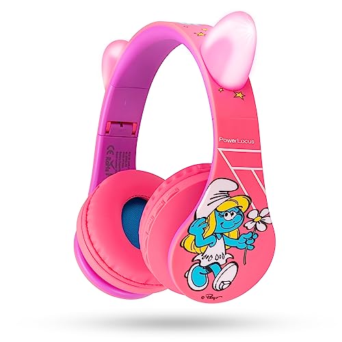 PowerLocus Bluetooth Headphones for Kids, Wireless Foldable Headphones Over Ear, Headphone with Microphone, 85/94dB Volume Limit, Wireless and Wired Headset with Micro SD, FM for Phones/Tablets/PC/TV - color: The Smurfs Collection