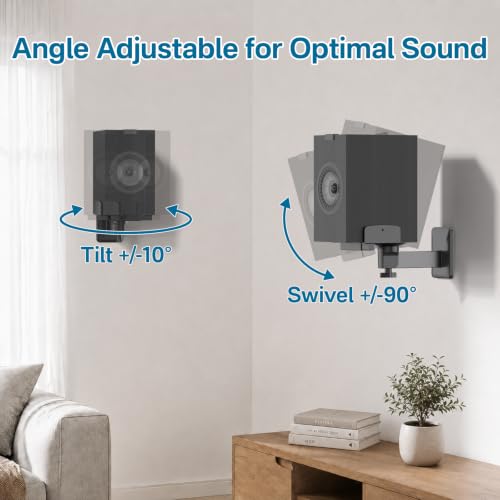 Adjustable Speaker Wall Mounts Pair for KEF Q150/Q350/Q1&Q3 Meta, Yamaha HS5/HS7/HS8, 5" to 11" Dual Side Clamp Fit Klipsch, Polk, JBL 305P Bookshelf Speakers, for Edifier, PreSonus Studio Monitors