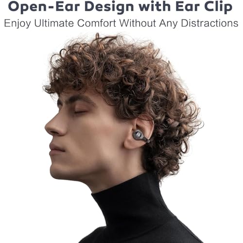 Clip-on Earbuds,Open Ear Wireless Bluetooth 5.4 Earbuds, Lightweiht Open Ear Headphones 30H Long Battery,Sweatproof Air Conduction Earphones for Sport (Black)