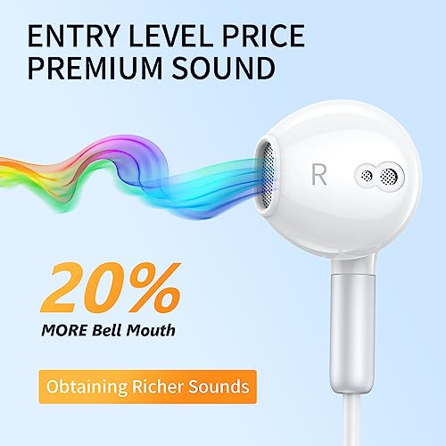BENEWY Wired Earbuds 3.5mm Magnetic Earphones with Microphone Headphones | Noise lsolating, Clear Stereo, Ergonomic Design for iPhone, iPad,Smartphone, MP3 Players, Laptops and Other Audio Devices - color: White