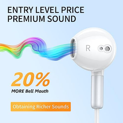 BENEWY Wired Earbuds 3.5mm Magnetic Earphones with Microphone Headphones | Noise lsolating, Clear Stereo, Ergonomic Design for iPhone, iPad,Smartphone, MP3 Players, Laptops and Other Audio Devices - color: White