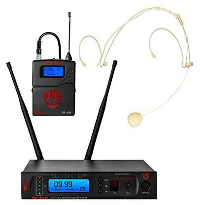 Nady W-1KU HM-10 Beige True Diversity 1000-Channel Professional UHF Headset Microphone Wireless System With Carrying Case - Autoscan - Automatic Transmitter Pairing -All Metal Construction - size: Single Transmitter, style: Headset Microphone (HM-10 Beige