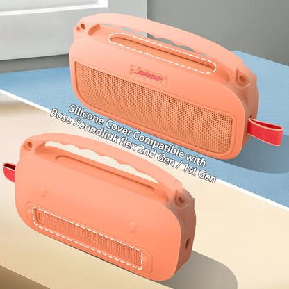 co2CREA Soft Silicone Case for Bose SoundLink Flex 2nd Gen, Orange | Skin-Friendly Handle, Adjustable Shoulder Strap, Crossbody Carrying, Aluminum Carabiner, Lightweight - color: Orange Case