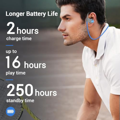 Bluetooth 5.3 Headphones, Wireless Sports In-Ear Earbuds IPX7 Waterproof | 16 Hours Playtime, Sweatproof Stereo Earphones with MIC, Noise Cancelling Headsets for Gym Running Workout, Clear Sound - color: Blue