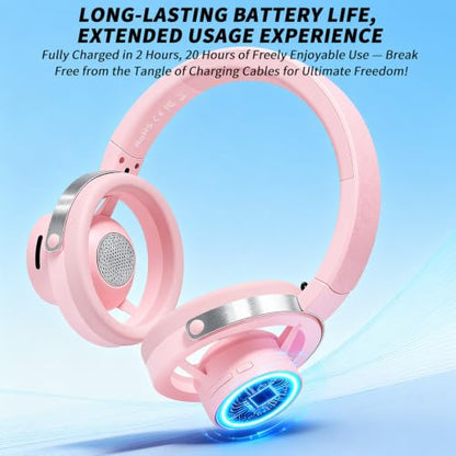 Open-Ear Headphones, 20+ Hour Playtime, Immersive Sound, Wireless Bluetooth Headphones for School, Work, Travel&Daily Use,Pink - color: Pink