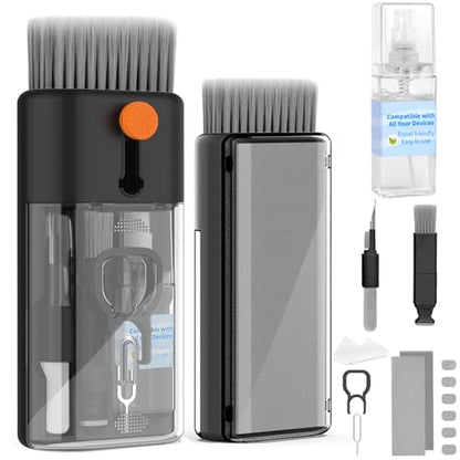 Keyboard Cleaner for Laptop, MacBook, Tablet, Multi-Function Cleaning Kit | Includes screen cleaning spray, microfiber wipe, and brush for cleaning phone, earbuds, Computer, and other tech electronics - color: Black