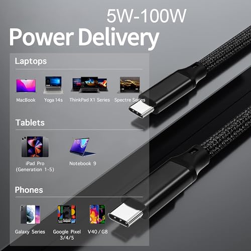 USB C to USB C Cable, 3.2 USB-C Cable 1.65ft, 100W, 4K UHD, 20Gbps | 100W PD Fast Charging Cable , 4K UHD, 20 Gbps Data Transfer, Nylon Braided Cable for MacBook Pro, for iPad, Black - size: 1.65ft