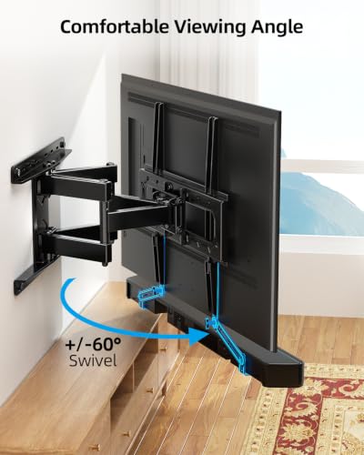 HOME VISION Full Motion TV Mount Soundbar Bundle for 26-70" TVs, 132 lbs | ±60° Swivel & Tilt, 6 Articulating Arms, Soundbar Moves with TV, Fits 8"/12"/16" Studs, Max VESA 400x400 - size: 26-70" FM w/5745