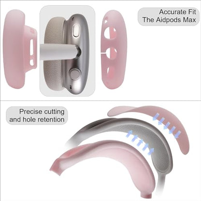 Adhiper Silicone Case Cover for AirPods Max Headphones, 4 Sets Upgraded Sweat Ear Pad Covers for Airpods Max Accessories, Sweatproof & Washable - Pink