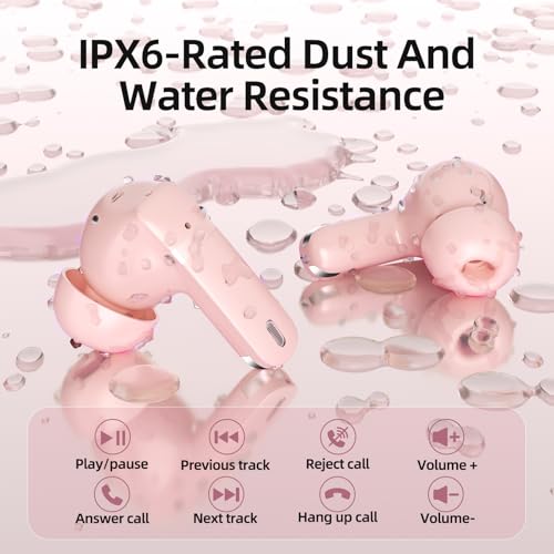 Wireless Earbuds, 100H Bluetooth 5.4 Headphones, ENC+ ANC Noise Cancelling Touch Control True Wireless Bluetooth Ear Buds,Stereo Deep Bass Bluetooth Headset for Sports/Workout/Gym(Pink) - color: Pink