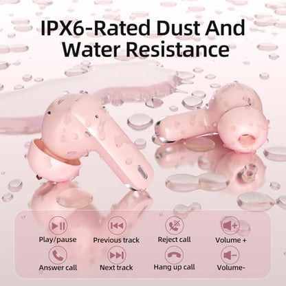 Wireless Earbuds, 100H Bluetooth 5.4 Headphones, ENC+ ANC Noise Cancelling Touch Control True Wireless Bluetooth Ear Buds,Stereo Deep Bass Bluetooth Headset for Sports/Workout/Gym(Pink) - color: Pink