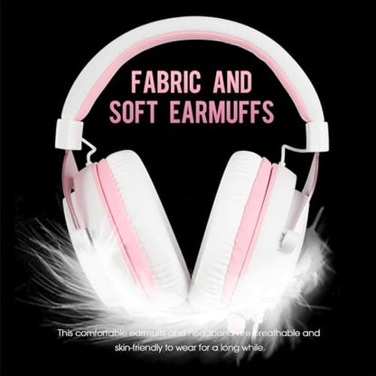 USOTSO MPOWER Stereo Gaming Headset for PS4, PC, Mobile, Noise Cancelling Over Ear Headphones with Retractable Flexible Mic & Soft Memory Earmuffs for Laptop Mac Games-Angel Edition