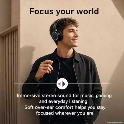 Bluetooth Headphones, Over Ear Wireless Headphones, RGB Light, Foldable Lightweight Headset with Microphone, Wireless Headphones for Cell Phone, Music, Gaming, School, Home Office