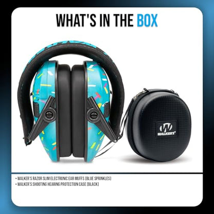 Walker's Razor Slim Electronic Earmuffs | Protective Case - color: Blue Sprinkles